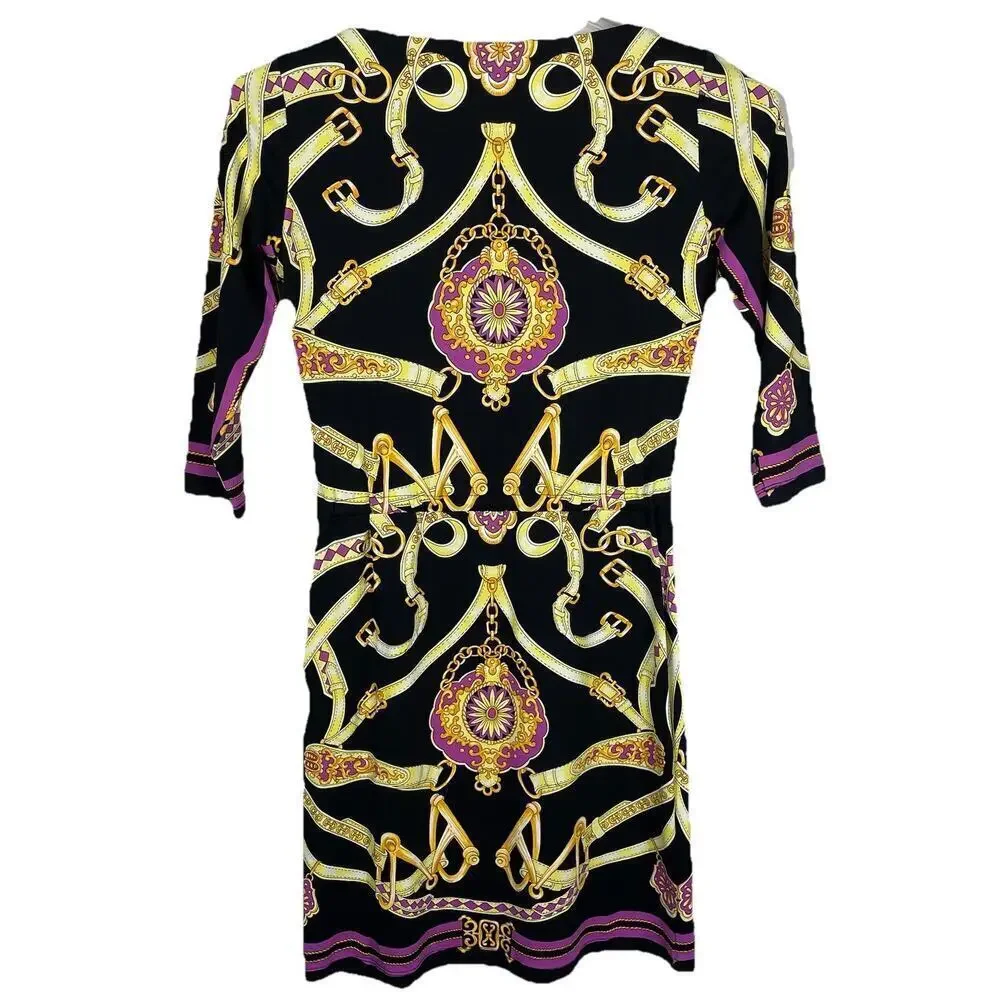 J McLaughlin Dress Women XS Black Catalina Cloth Equestrian Print Classic Preppy